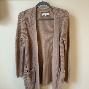 LOFT Taupe Knit Open-Front Cardigan